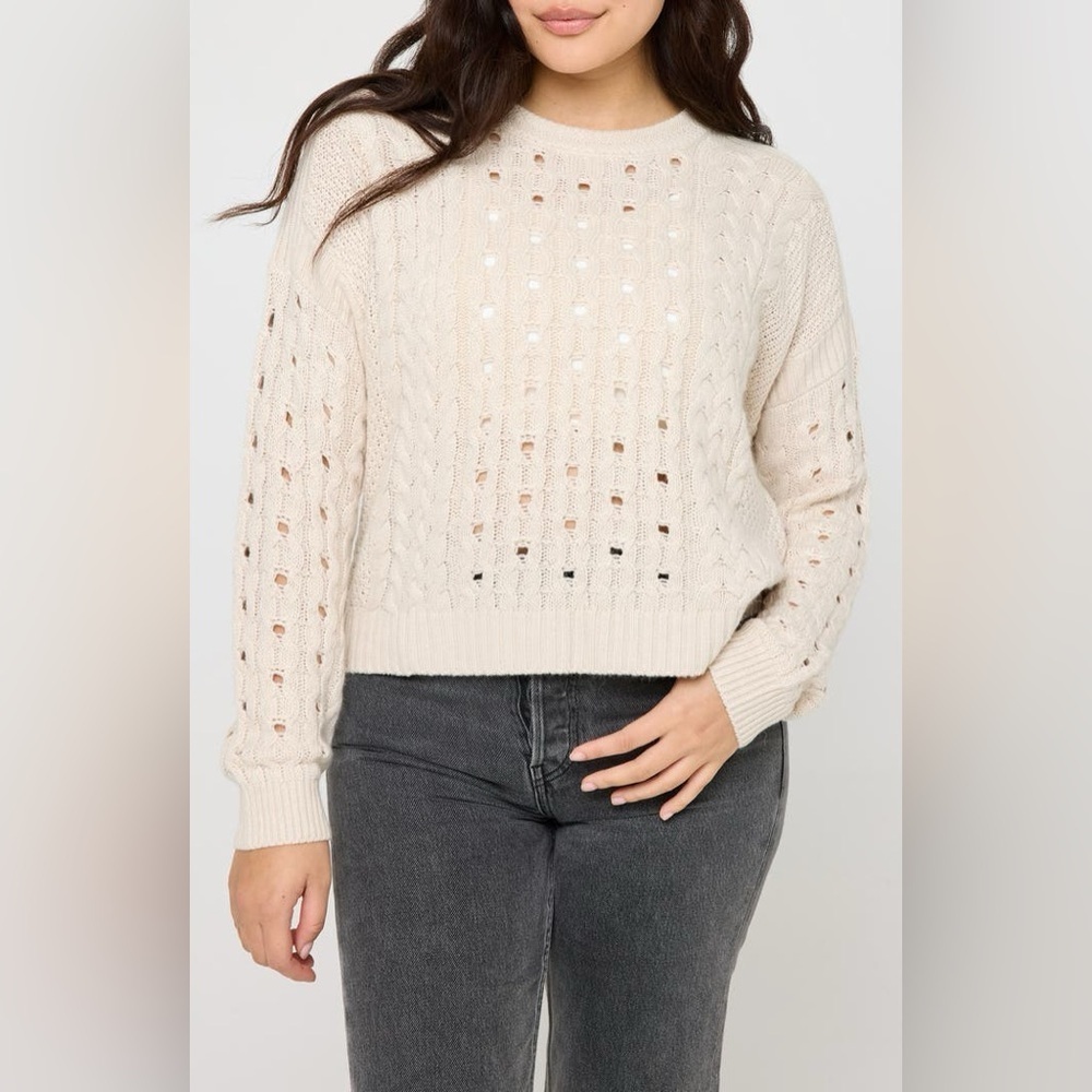Spiritual Gangster Cream Gemma Cable Knit Fisherman Sweater Size Medium Euc
